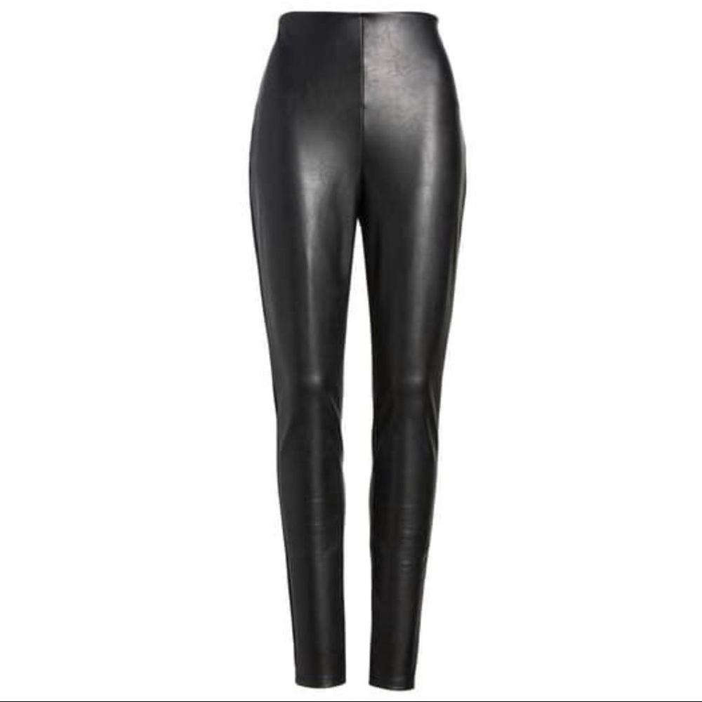 black high rise faux leather leggings